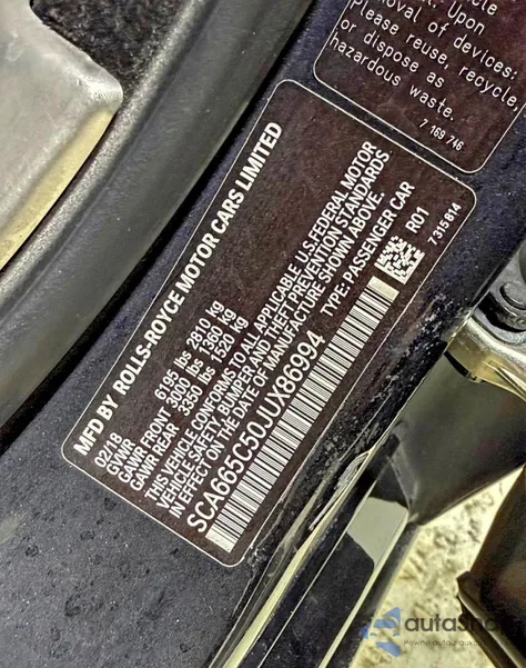 2018 Rolls-Royce Wraith z USA, uszkodzony, nr VIN SCA665C50JUX86994